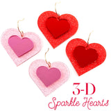 Glitter 3-D Hearts -Valentine Acrylic Earrings