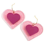 Glitter 3-D Hearts -Valentine Acrylic Earrings