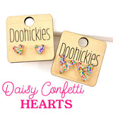 Daisy Confetti Valentine Heart Stud Earrings - 2 Size Options