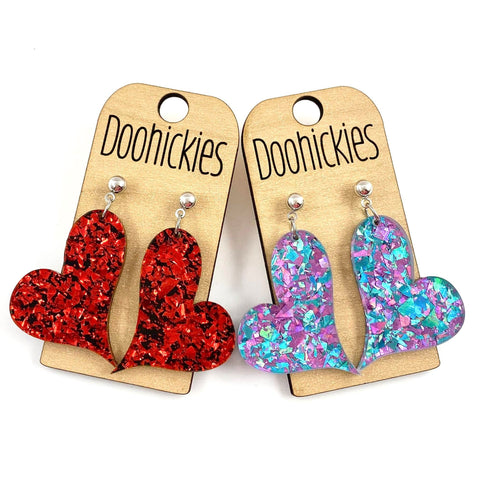 Lil' Chunky Glitter Swoopy Acrylic Hearts - Valentine's Earrings