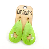 Lime Green Shimmer Cutout Shamrock Acrylic Teardrops - St. Patrick's Day Earrings