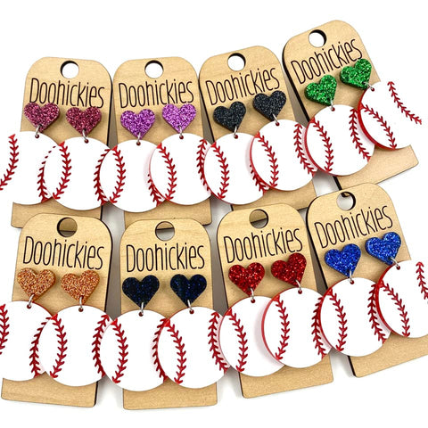 1.9" Custom I Heart Baseball Dangles - Sports Earrings