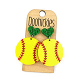 1.9" Custom I Heart Softball Dangles - Sports Earrings