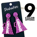 2" Painted Cheer Megaphone Dangles - Custom Spirit Earrings