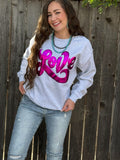 Love in Metallic Pink Puff Sweatshirt - PLEASE ALLOW 5-7 BUSINESS DAYS FOR SHIPPING