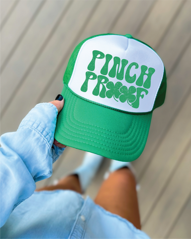 Pinch Proof DTF Printed Green & White Trucker Hat - PLEASE ALLOW 3-5 BUSINESS DAYS FOR SHIPPING