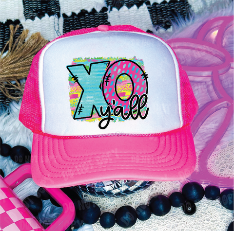 XO XO DTF Printed Neon Pink & White Trucker Hat - PLEASE ALLOW 3-5 BUSINESS DAYS FOR SHIPPING