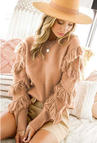 Kaley's Tassel Sweater: Taupe